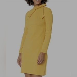 Calvin Klein Long Sleeve Bow Tie Yellow Sheath Dress Size 4